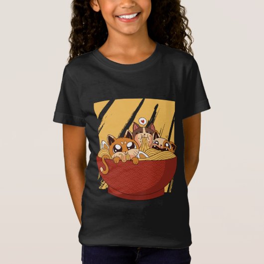 面白いラーメン子猫 Tシャツ (正面)
