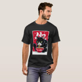面白いラーメン猫が麺を食べる Tシャツ (正面フル)