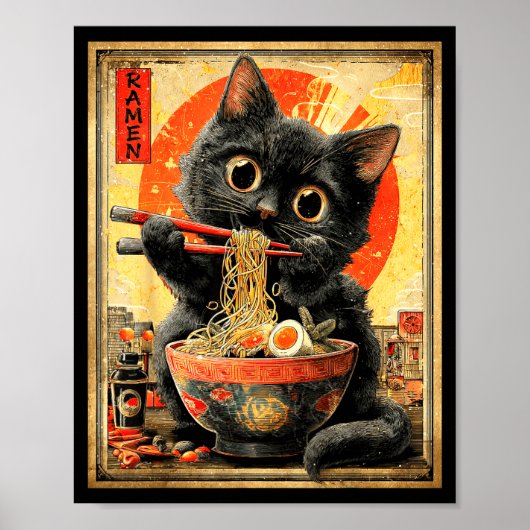 面白いラーメン猫ヌードルラバーアニメオタク ポスター (正面)