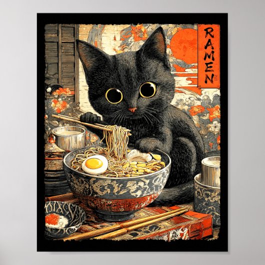 面白いラーメン猫ヌードルラバーアニメオタク ポスター (正面)