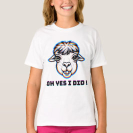 面白いリラックスできるラマのグリッチアート「Oh Yes I Did」 Tシャツ
