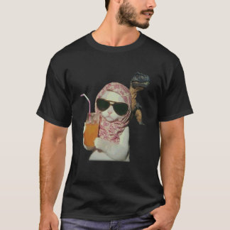 面白いリラックスネコ恐竜ミーム 男女兼用 ネコ好き Tシャツ