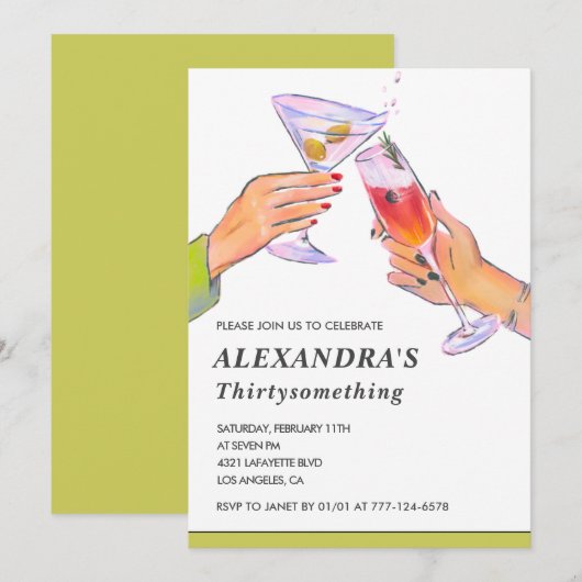 面白いレトロなカクテル 37歳の誕生日パーティー 招待状 (正面/裏面)