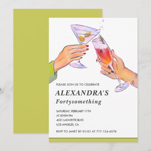 面白いレトロなコクテイルパーティー 47歳の誕生日 招待状 (正面/裏面)