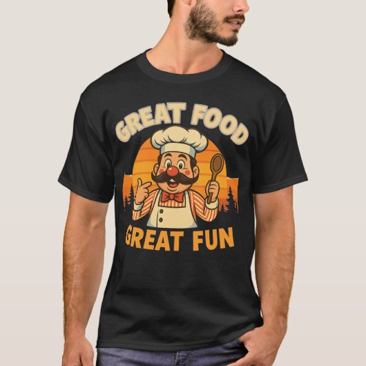 面白いレトロチーフTシャツ - 美味しい食べ物と楽しいひととき Tシャツ (正面)