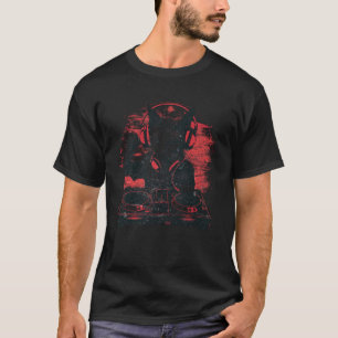 面白いレトロハウスDJスフィンクス猫ディスコヘッドホンTシャツ Tシャツ