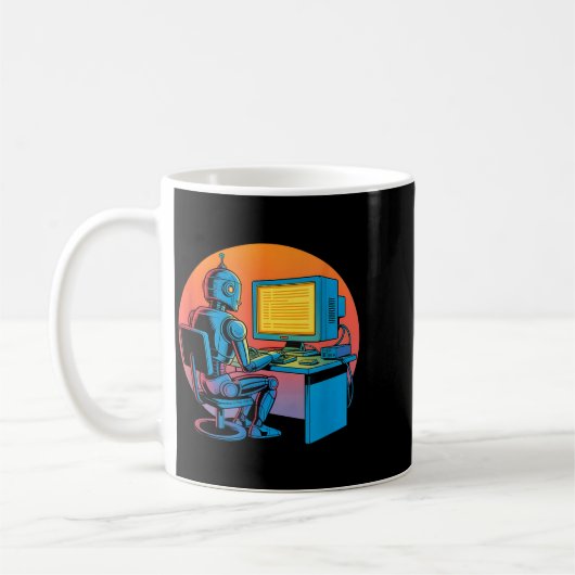 面白いレトロロボット コーディング コンピューター画面 面白いレトロ コーヒーマグカップ (左)