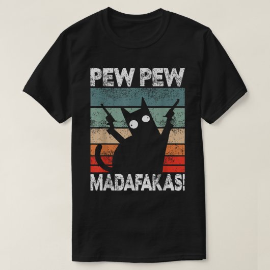 面白いレトロ猫のペーペーアート Tシャツ (デザイン正面)