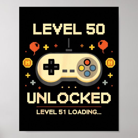 面白いレベル50アンロックゲーマー50歳の誕生日ビデオ ポスター (正面)