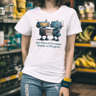 面白いロボットパパママ 赤ちゃんの誕生 女性用シャツ トライブレンドTシャツ