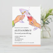 面白いローズゴールドカクテルシャンパン 74歳の誕生日 招待状 (スタンド正面)