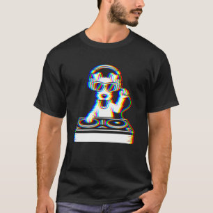 面白いワイヤーヘアーフォックステリアDJグリッチレイブEDM音楽 Tシャツ