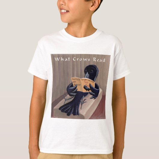 面白いワタシワカラスがポーの「大鴉」を読む Tシャツ (正面)