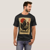 面白いヴィンテージ・アライグマ・ニワトリ・日本浮世絵 Tシャツ (正面フル)