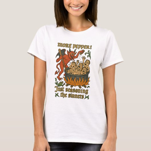 面白い中世風ミーム 悪魔のキャラクター ハロウィン Tシャツ (正面)