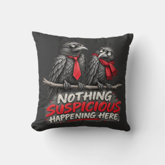 面白い二羽のカラスTシャツ ここには何もありません クッション
