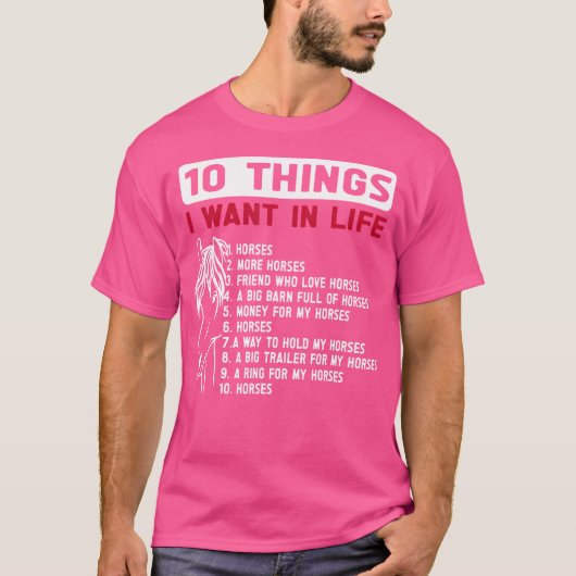 面白い人生で欲しい10のもの 楽しい馬 馬 Tシャツ (正面)