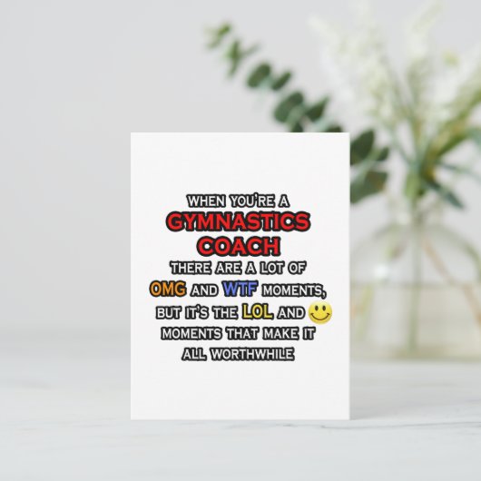 面白い体操コーチ ... ありえない 何これ 笑 ポストカード (スタンド正面)