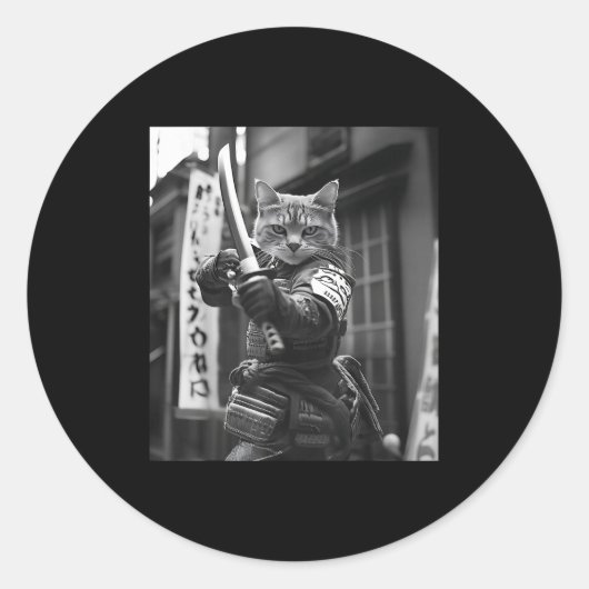 面白い侍猫のミーム 武道パパギフト ラウンドシール (正面)