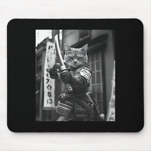 面白い侍猫ミーム武道パパG マウスパッド (正面)