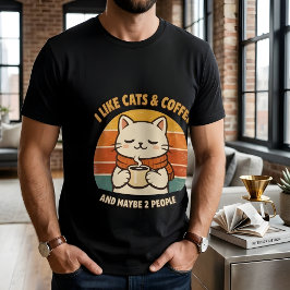 面白い内向的な人のための猫好きなデザインのTシャツ I Like Cats & Coffee Tシャツ