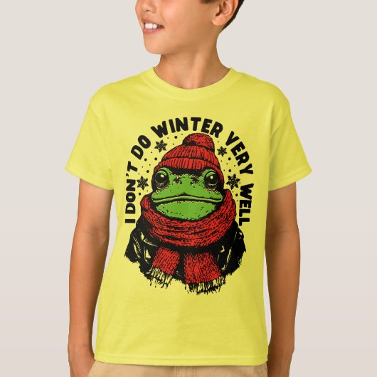 面白い冬のカエルデザイン Tシャツ (正面)