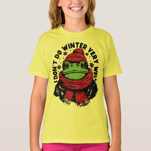 面白い冬のカエルデザイン Tシャツ (正面)