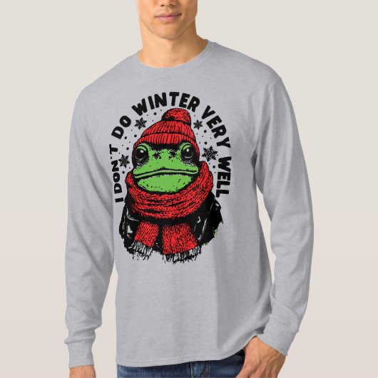 面白い冬のカエルデザイン Tシャツ (正面)