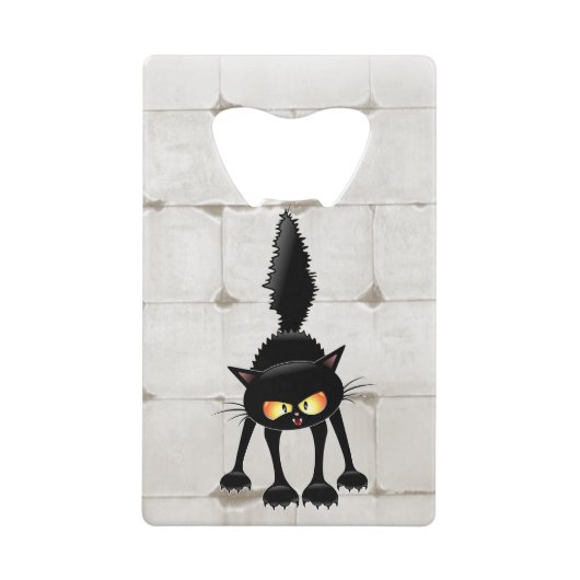 面白い凶暴な黒猫のキャラクター クレジットカード栓抜き (正面)