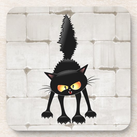 面白い凶暴な黒猫のキャラクター コースター (正面)