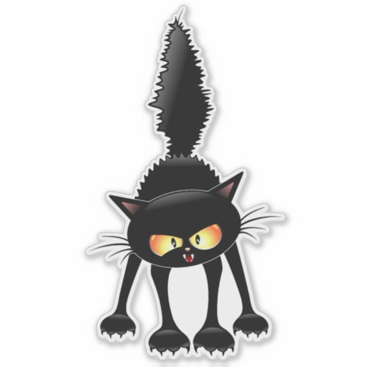 面白い凶暴な黒猫のキャラクター シール (正面)