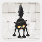 面白い凶暴な黒猫のキャラクター スクエアシール (正面)