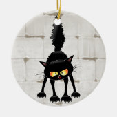 面白い凶暴な黒猫のキャラクター セラミックオーナメント (正面)