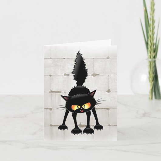 面白い凶暴な黒猫のキャラクター ノートカード (正面)