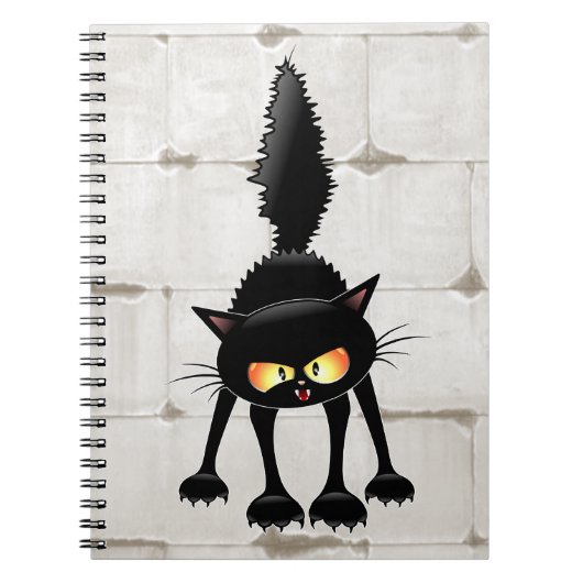面白い凶暴な黒猫のキャラクター ノートブック (正面)