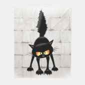 面白い凶暴な黒猫のキャラクター フリースブランケット (正面)