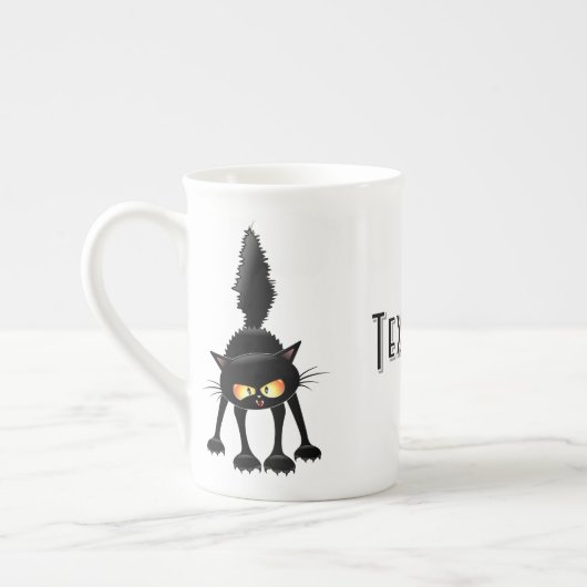 面白い凶暴な黒猫のキャラクター ボーンチャイナマグカップ (左)