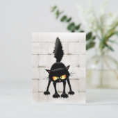 面白い凶暴な黒猫のキャラクター ポストカード (スタンド正面)