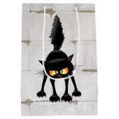 面白い凶暴な黒猫のキャラクター ミディアムペーパーバッグ (裏面)