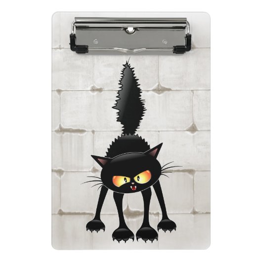 面白い凶暴な黒猫のキャラクター ミニクリップボード (正面)