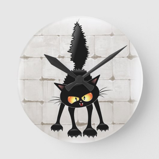 面白い凶暴な黒猫のキャラクター ラウンド壁時計 (正面)