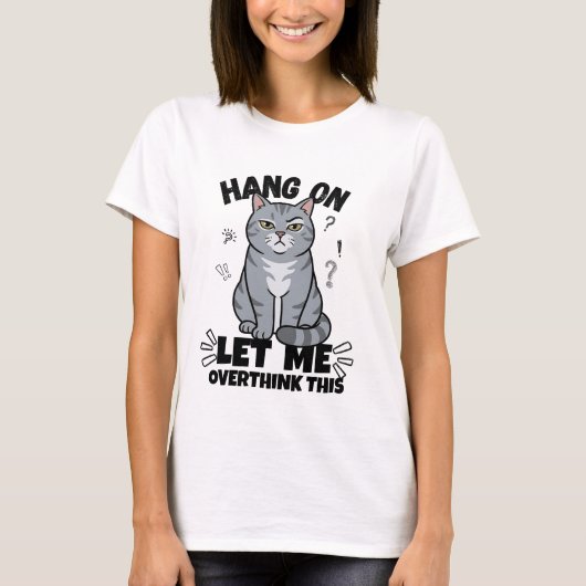 面白い判断力のある灰色の猫のイラスト Tシャツ (正面)