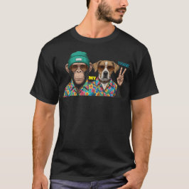 面白い動物の友達Tシャツ | おしゃれなサルと犬 Tシャツ