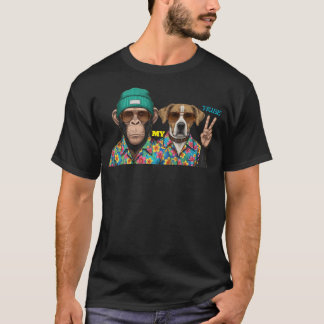 面白い動物の友達Tシャツ | おしゃれなサルと犬 Tシャツ