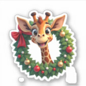 面白い動物キリン・ミームフェイス クリスマスTシャツ シール (正面)