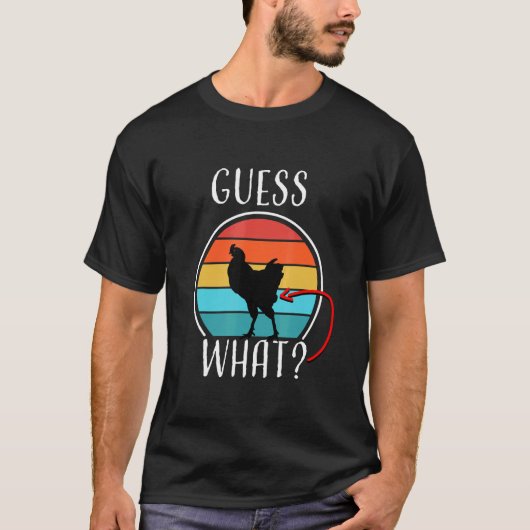 面白い動物農場 推測 ニワトリのお尻 白 デ Tシャツ (正面)