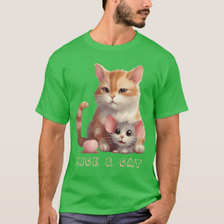 面白い動物 ネズミと猫 Tシャツ
