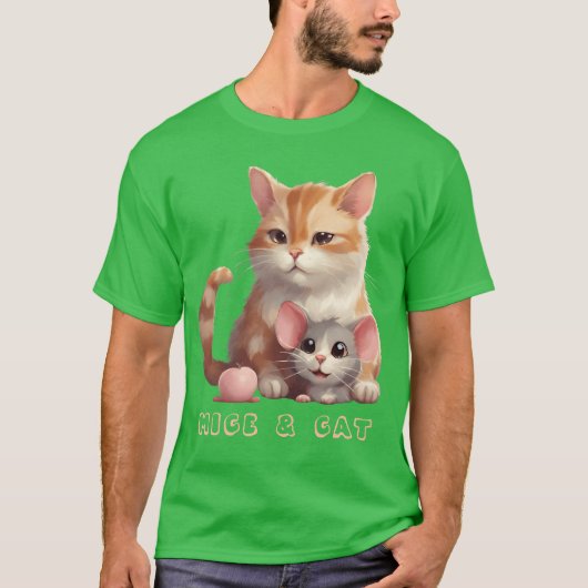 面白い動物 ネズミと猫 Tシャツ (正面)