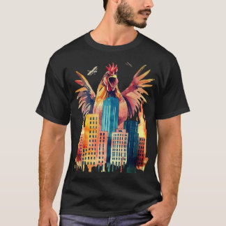面白い動物 - 都市を攻撃する巨大なニワトリ Tシャツ