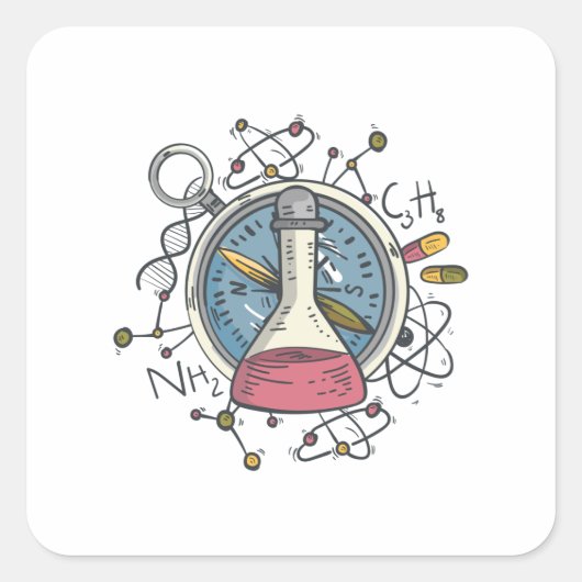 面白い化学の科学パロディ スクエアシール (正面)